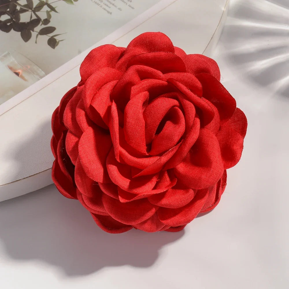 16 Colors Cotton Fabric Rose Flower Hair Claw Clips