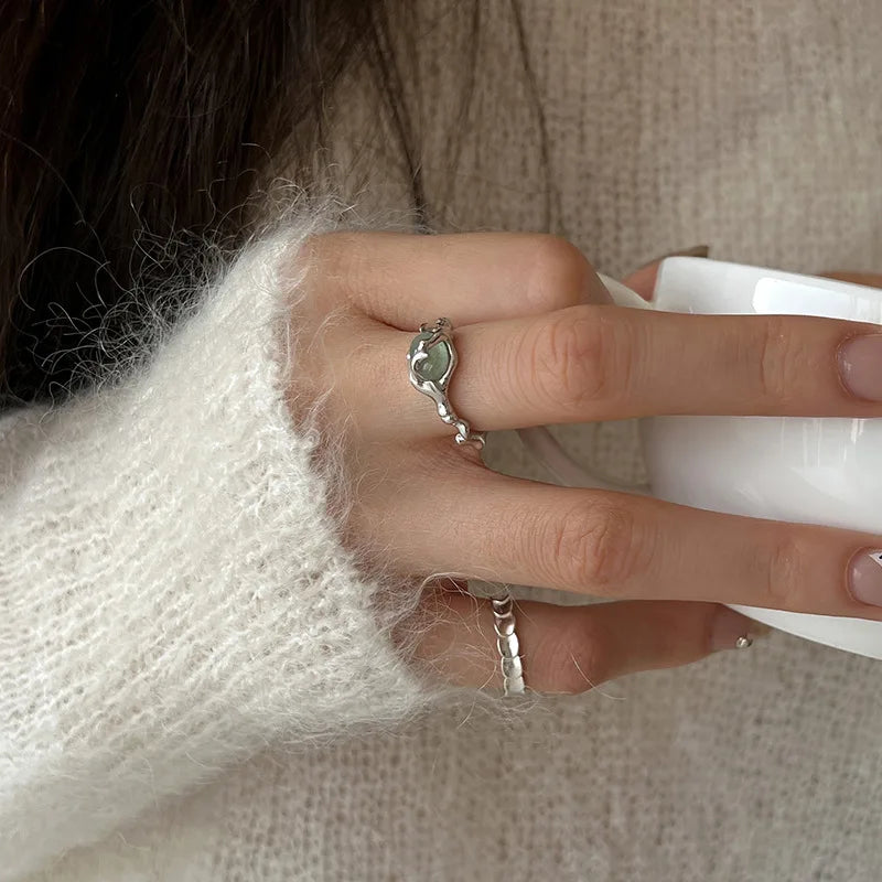 925 Silver Plated Jade Bamboo Ring