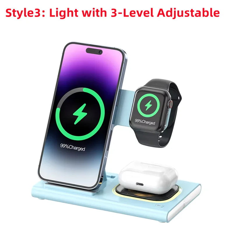 3 in 1 Wireless Charger Stand Pad Foldable Fast Charging Station Dock