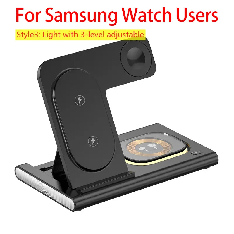 3 in 1 Wireless Charger Stand Pad Foldable Fast Charging Station Dock