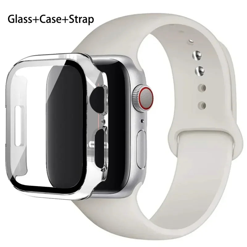 Glass + Case + Silicone Strap Set for Apple Watch 38mm–45mm