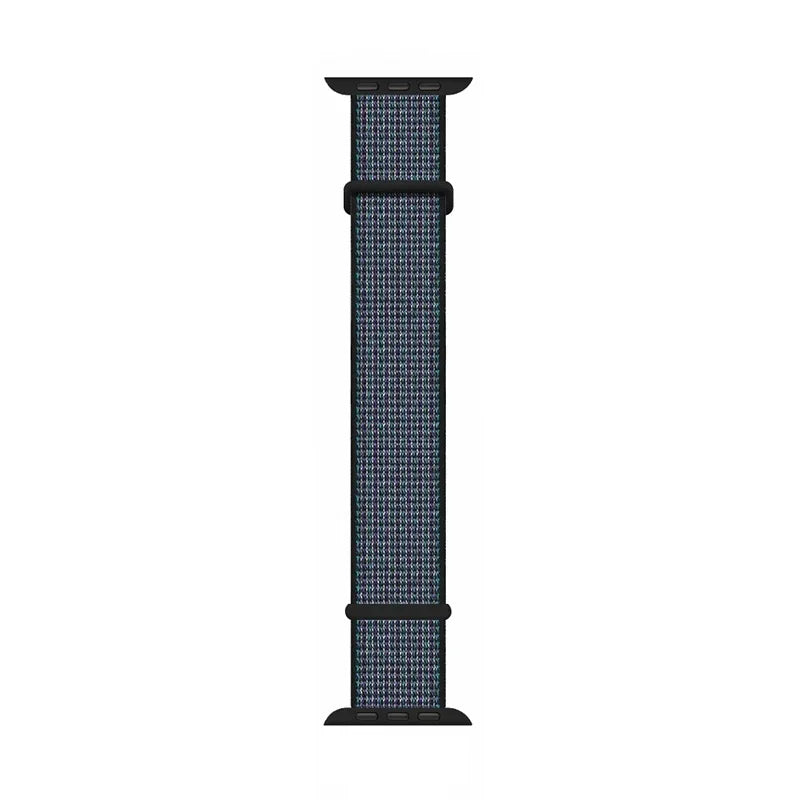 Nylon loop strap for Apple Watch, comfortable, adjustable, and compatible with multiple sizes and series.