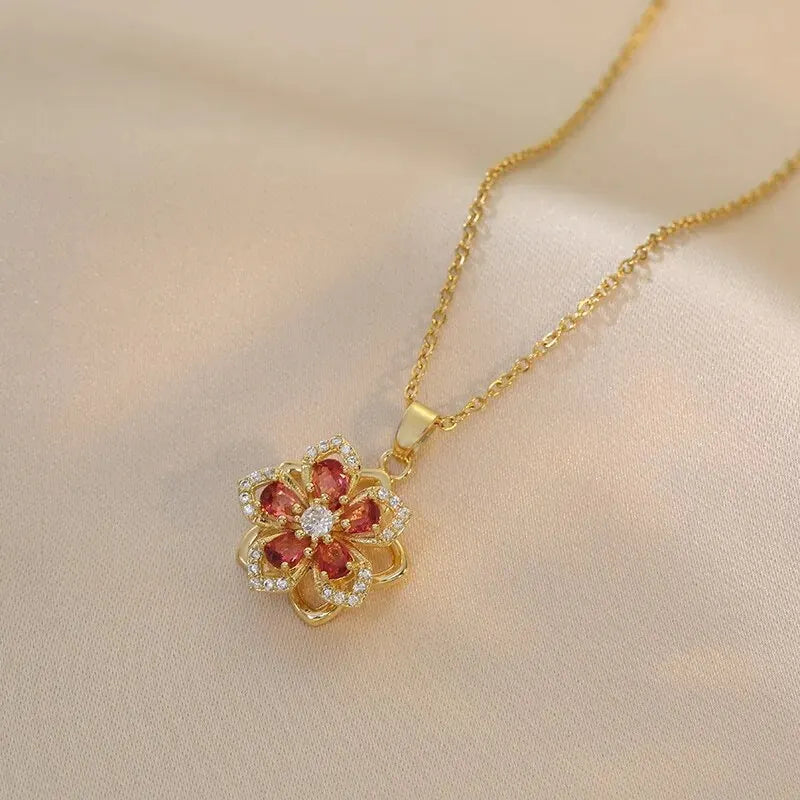 Light Luxury Spin Zircon Flower Pendant Necklace