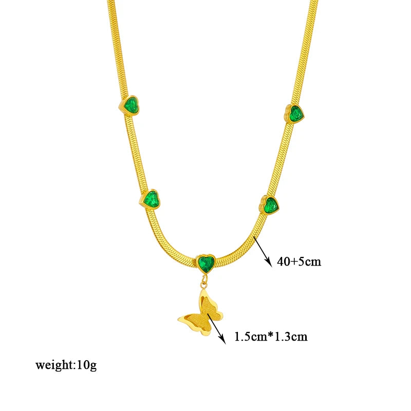 Stainless Steel Butterfly Moon Pendant Necklace