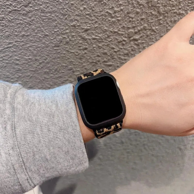Fashion Leopard Nylon Strap for Apple Watch 38mm–49mm