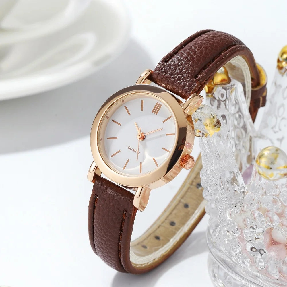 Women’s Fashion Arabic Dial Quartz Watch – Leather Band Wristwatch