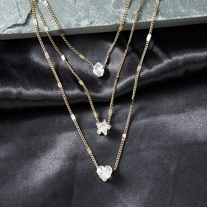Trendy Zircon Pendant Necklace – Multilayer Chain