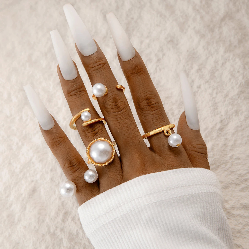 Luxury Pearl Open Ring Set – Gold Jewelry