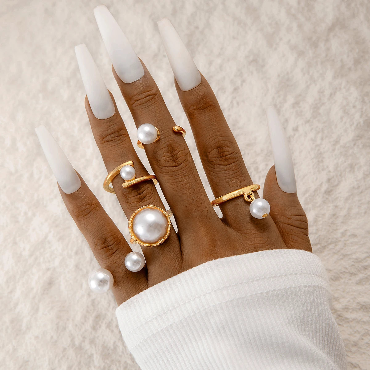 Luxury Pearl Open Ring Set – Gold Jewelry