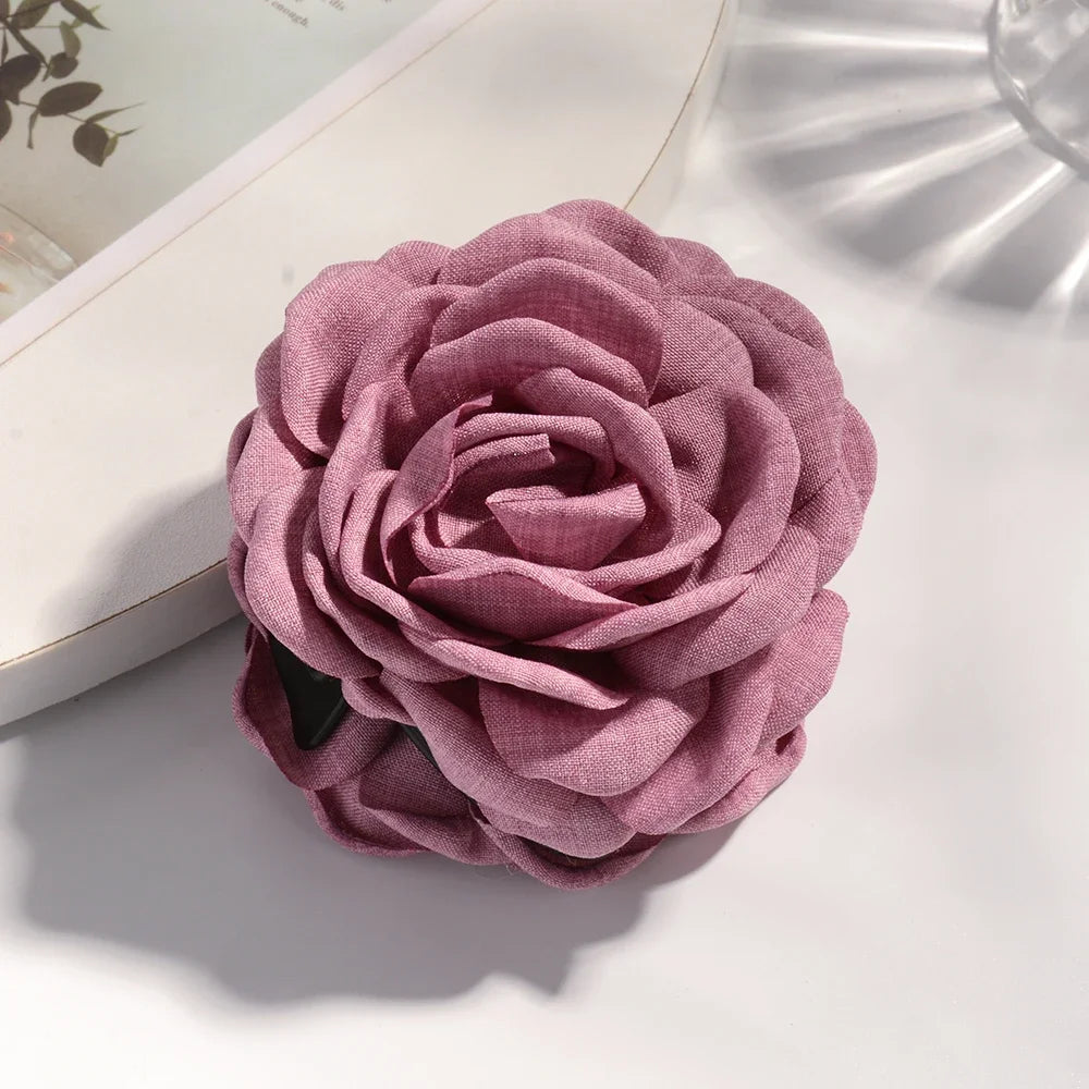 16 Colors Cotton Fabric Rose Flower Hair Claw Clips