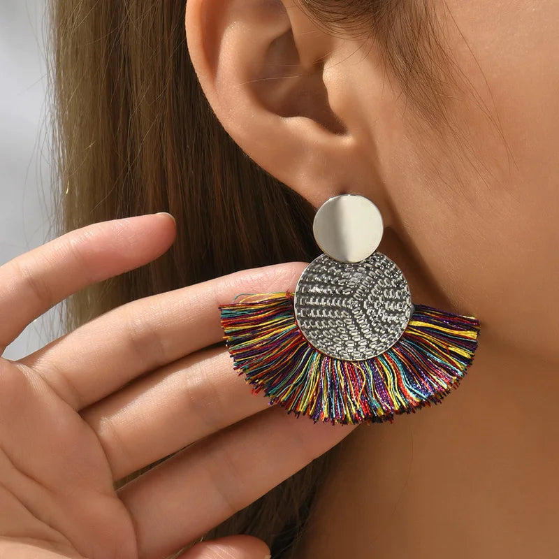Bohemian White Tassel Fringe Dangle Earrings