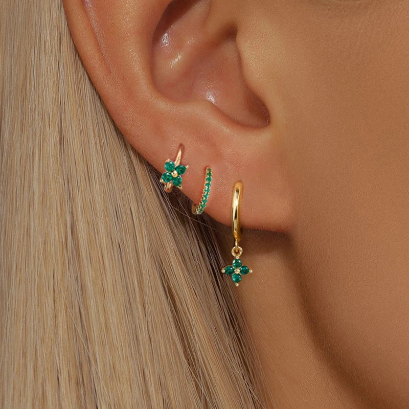 3PCS Stainless Steel Flower Drop Earrings Set