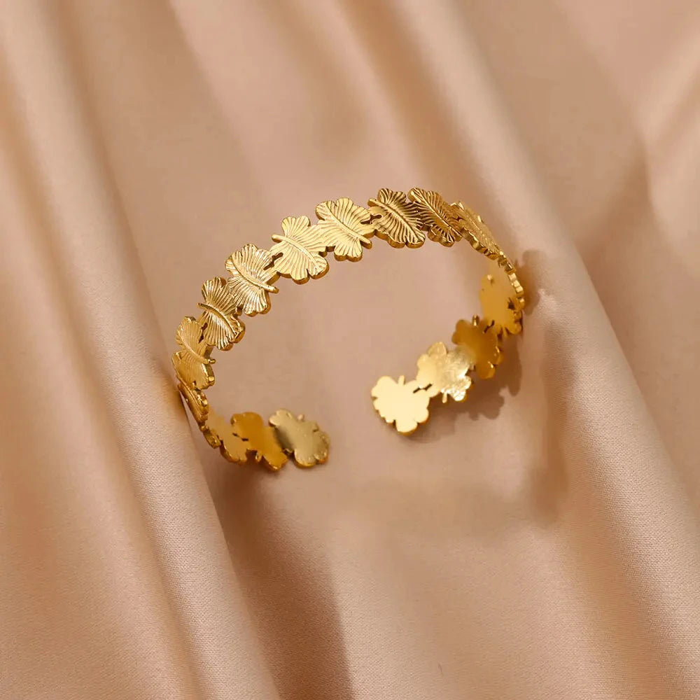 Exquisite Classic Bump Pattern Open Cuff Bracelet – Gold Stainless Steel