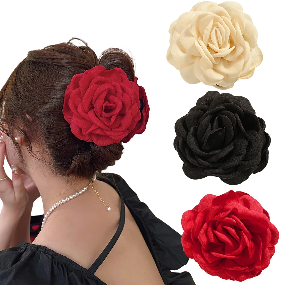 16 Colors Cotton Fabric Rose Flower Hair Claw Clips