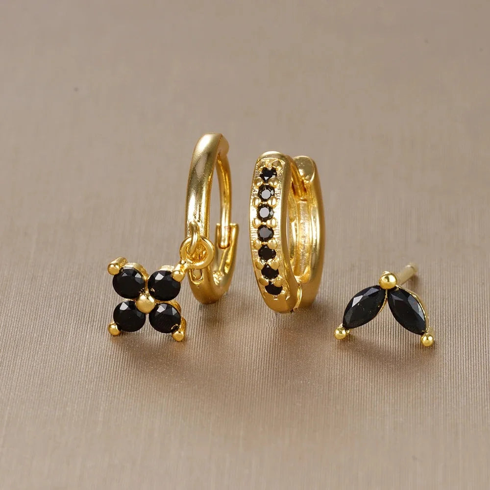 3PCS Stainless Steel Flower Drop Earrings Set