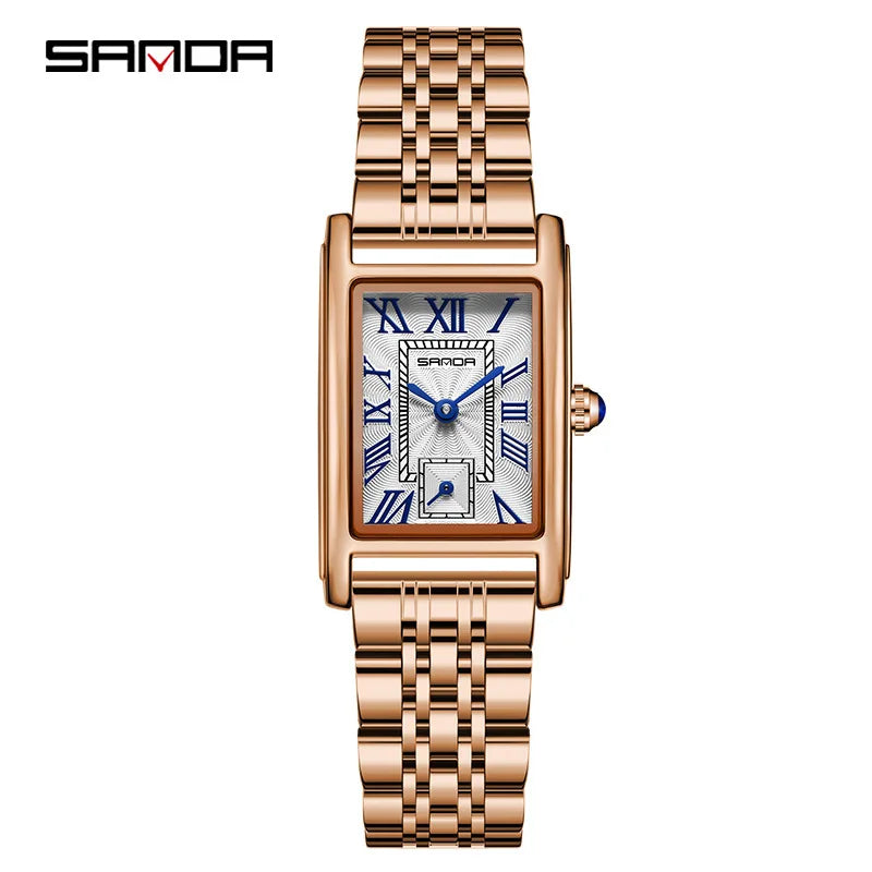 SANDA 1116 Women’s Quartz Watch – Elegant Rectangle Dial Waterproof Business Wristwatch