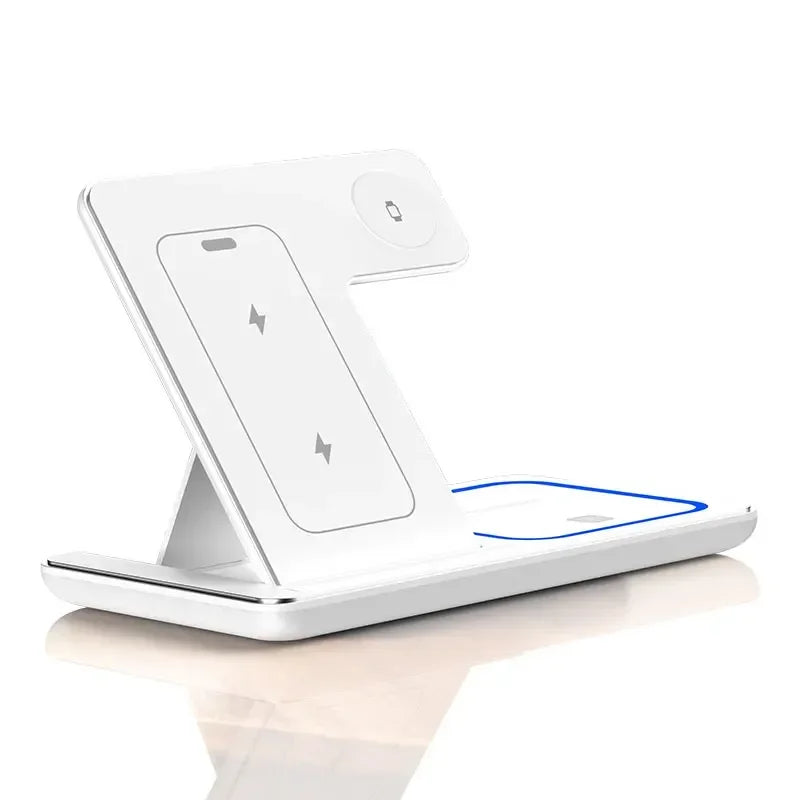 3 in 1 Wireless Charger Stand Pad Foldable Fast Charging Station Dock
