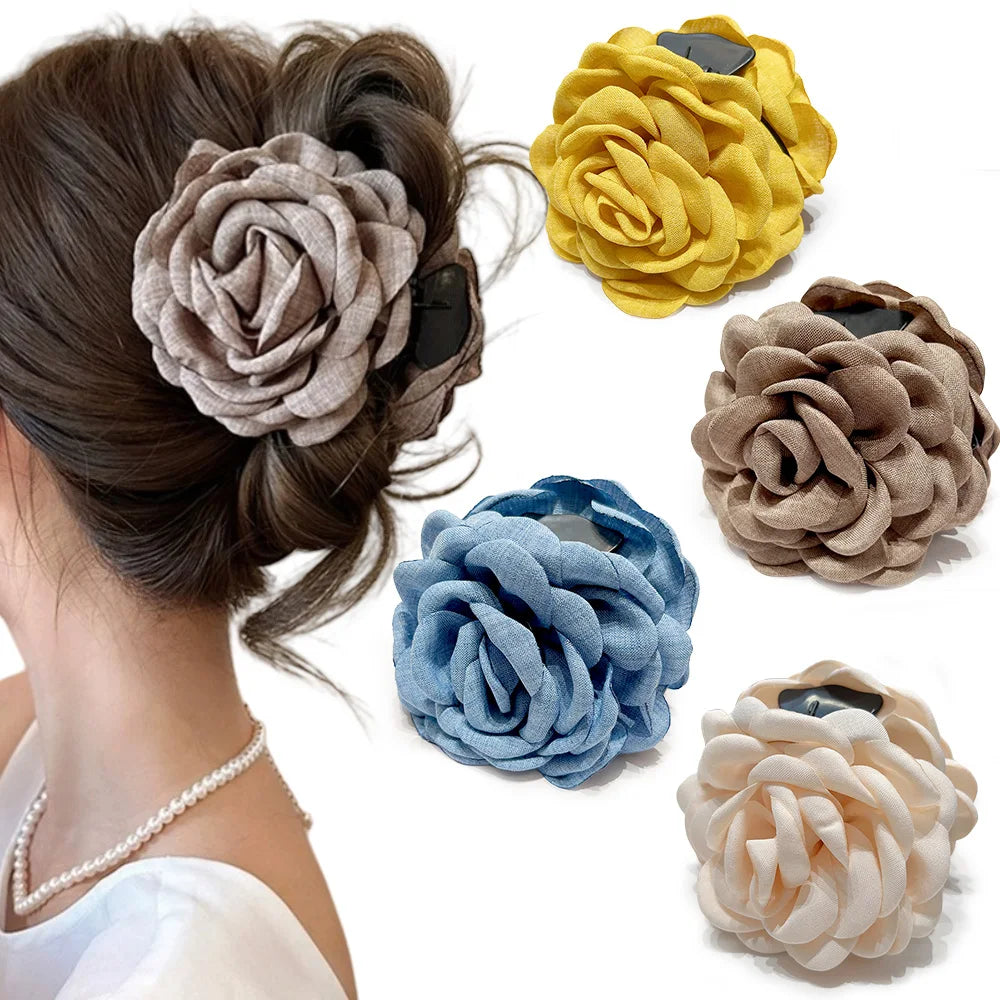 16 Colors Cotton Fabric Rose Flower Hair Claw Clips