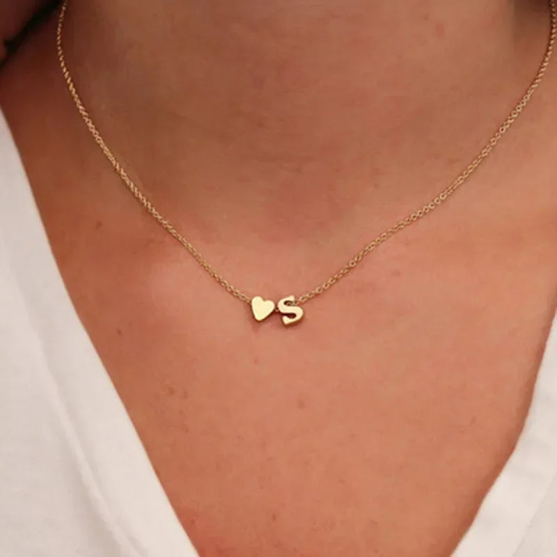 Tiny Heart Initial Necklace – Gold/Silver Letter