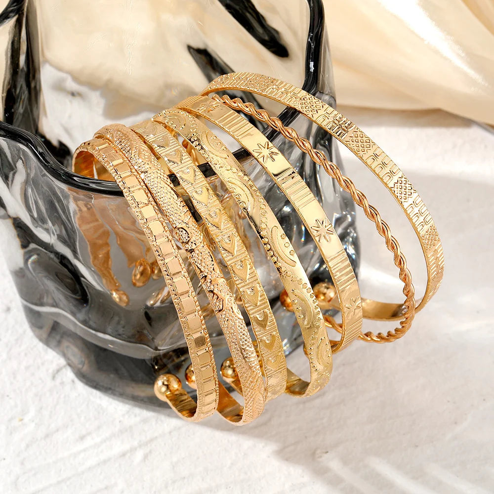 7PCS Punk Gold Color Bracelet Set