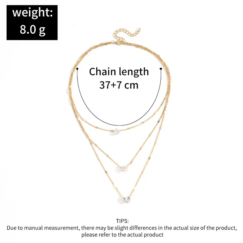 Trendy Zircon Pendant Necklace – Multilayer Chain