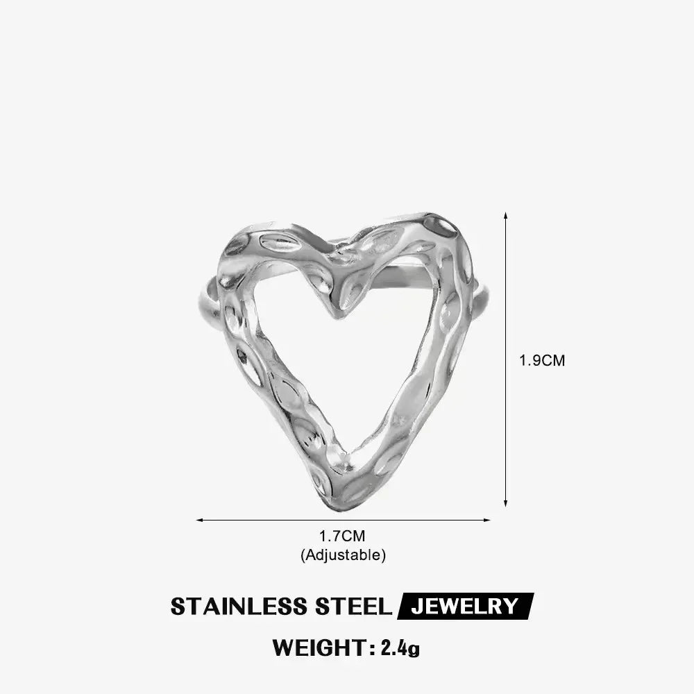 Gold Stainless Steel Heart Ring – Hollow Waterproof