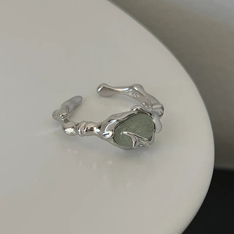 925 Silver Plated Jade Bamboo Ring