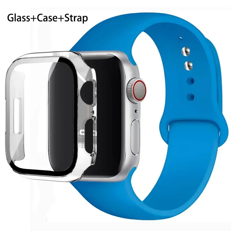 Glass + Case + Silicone Strap Set for Apple Watch 38mm–45mm