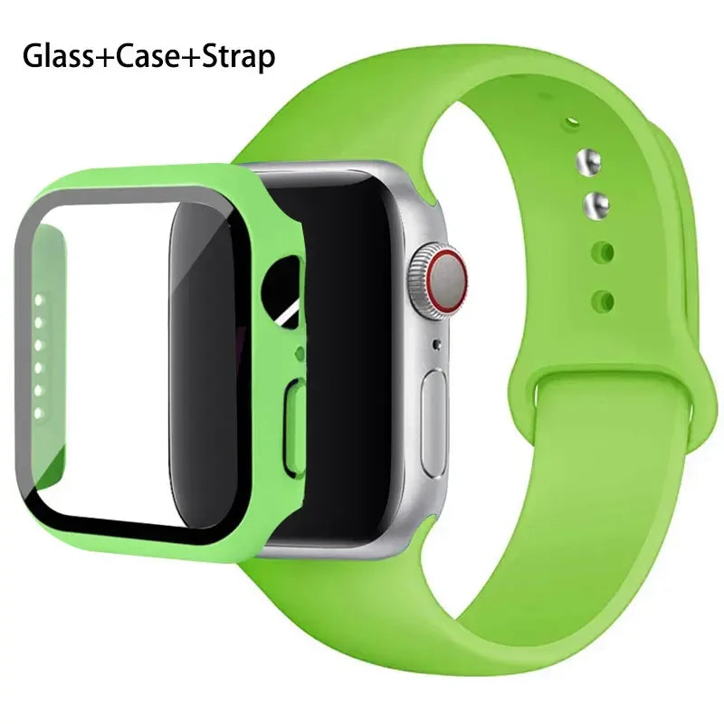 Glass + Case + Silicone Strap Set for Apple Watch 38mm–45mm