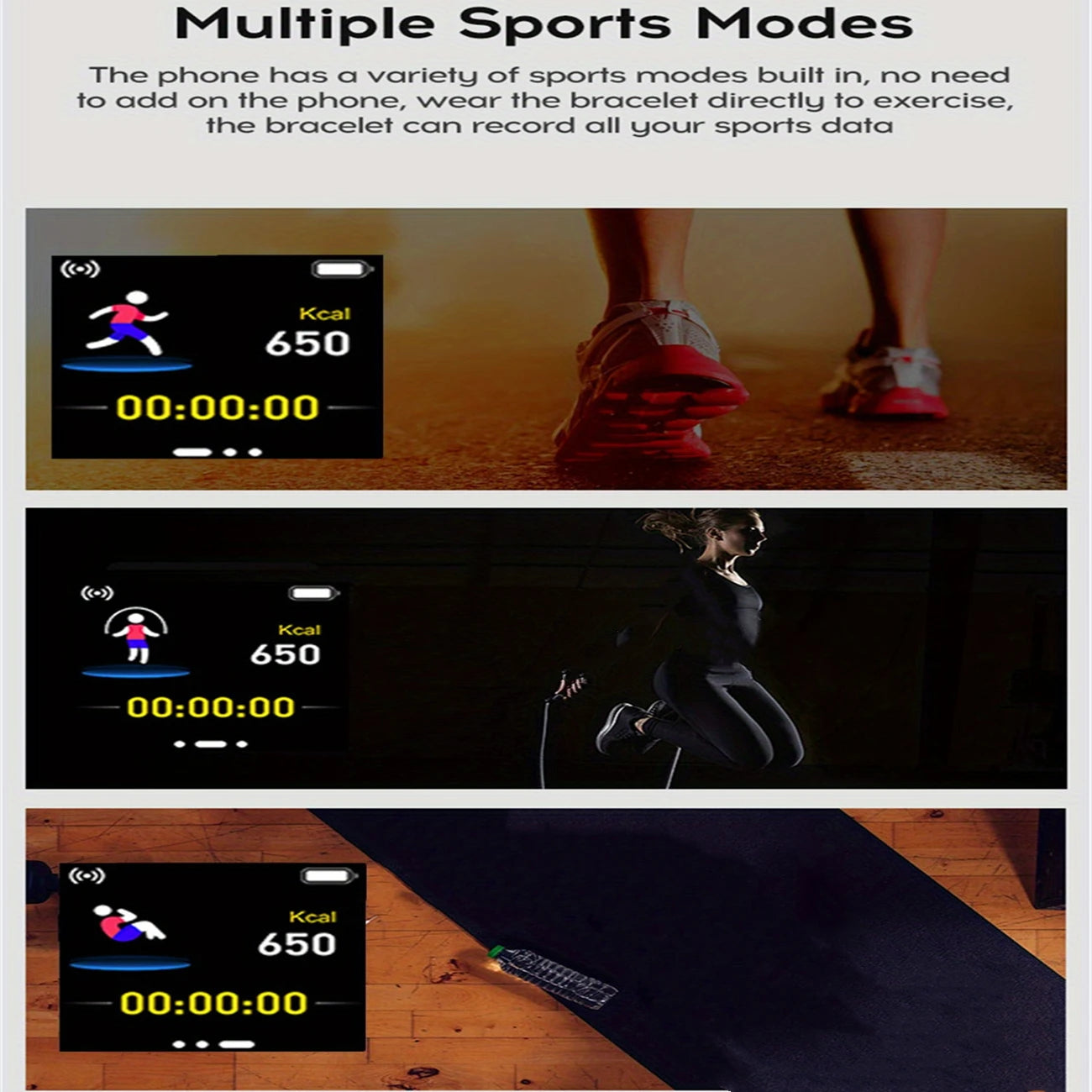 Smart sports smartwatch with music control, fitness, sleep tracking, step counter, and alarm.