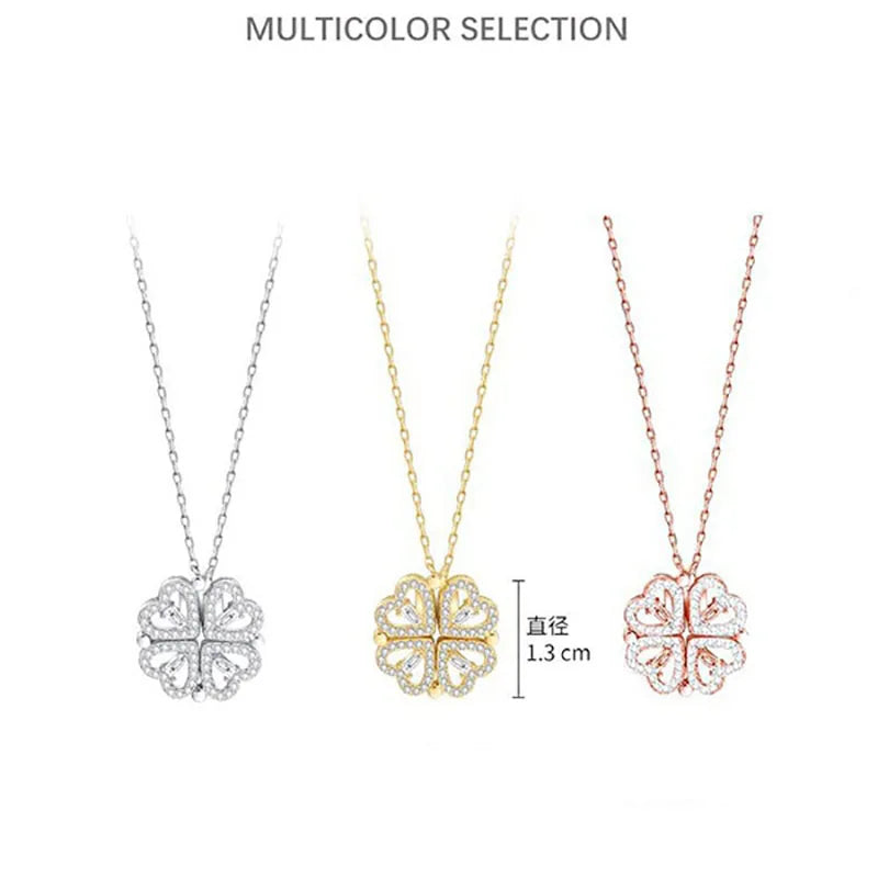 Heart Four Leaf Clover Pendant Necklace