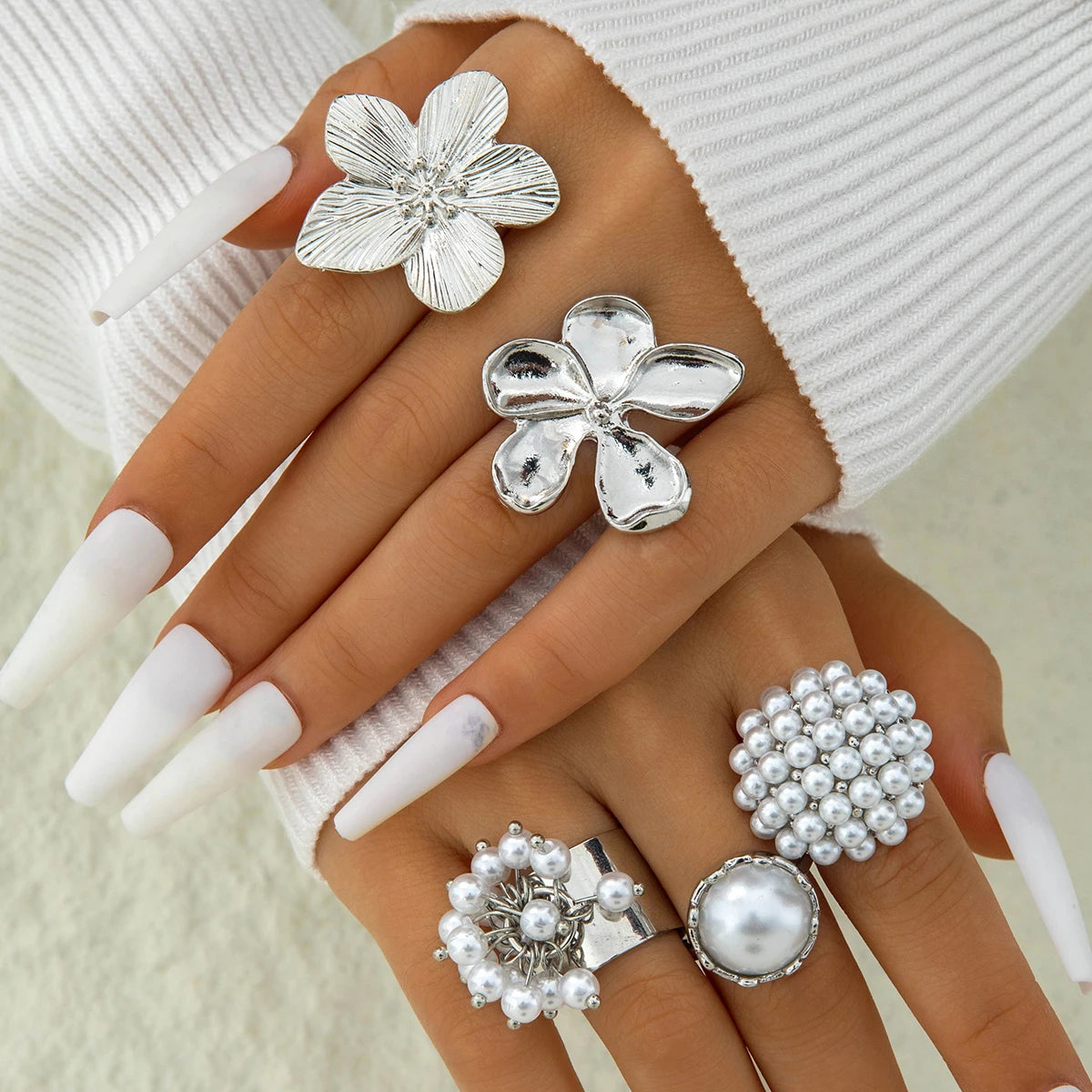 Luxury Pearl Open Ring Set – Gold Jewelry