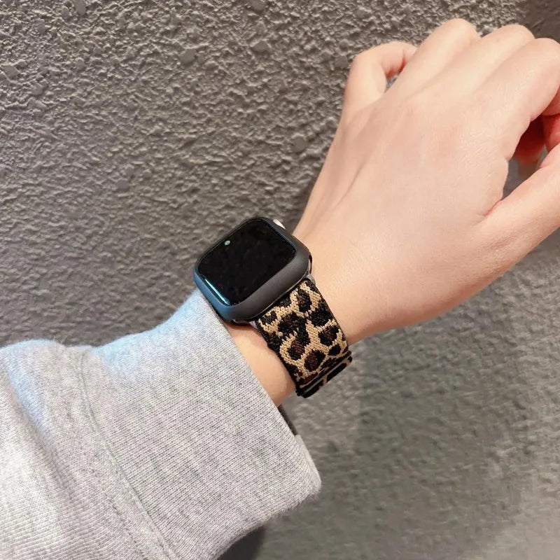 Fashion Leopard Nylon Strap for Apple Watch 38mm–49mm