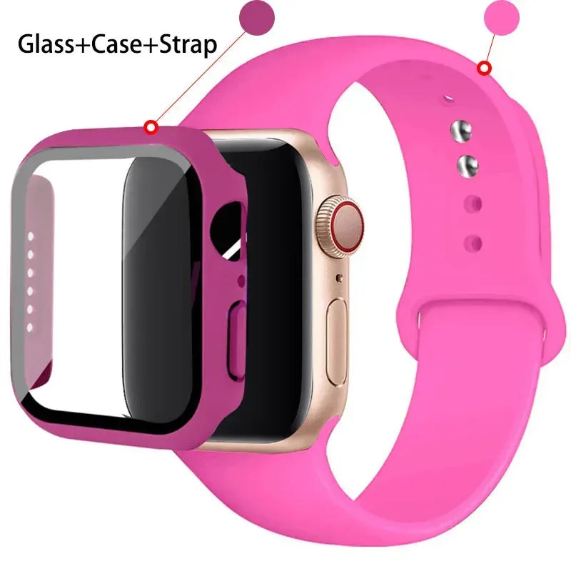 Glass + Case + Silicone Strap Set for Apple Watch 38mm–45mm