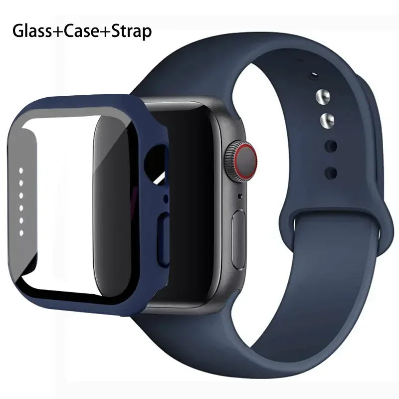 Glass + Case + Silicone Strap Set for Apple Watch 38mm–45mm