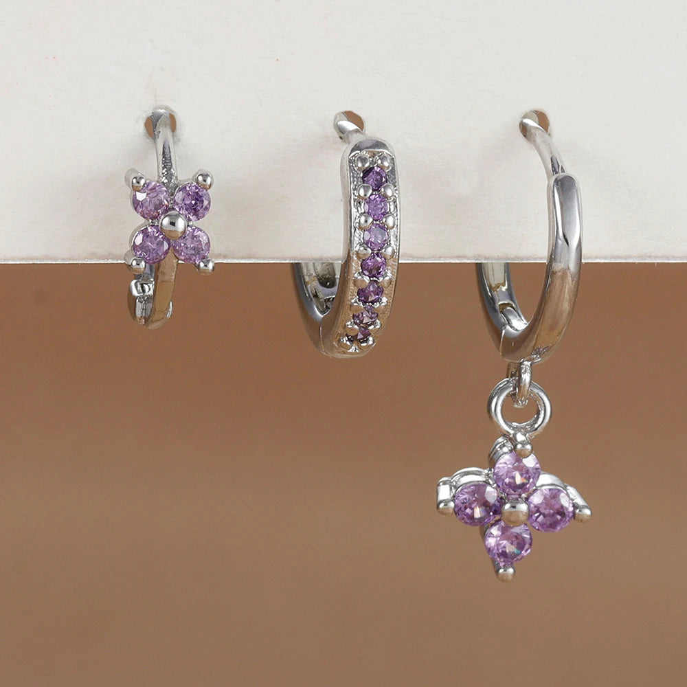 3PCS Stainless Steel Flower Drop Earrings Set