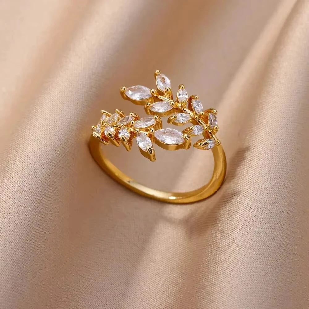 Zircon Crystal Geometric Adjustable Ring – Stainless Steel Gold