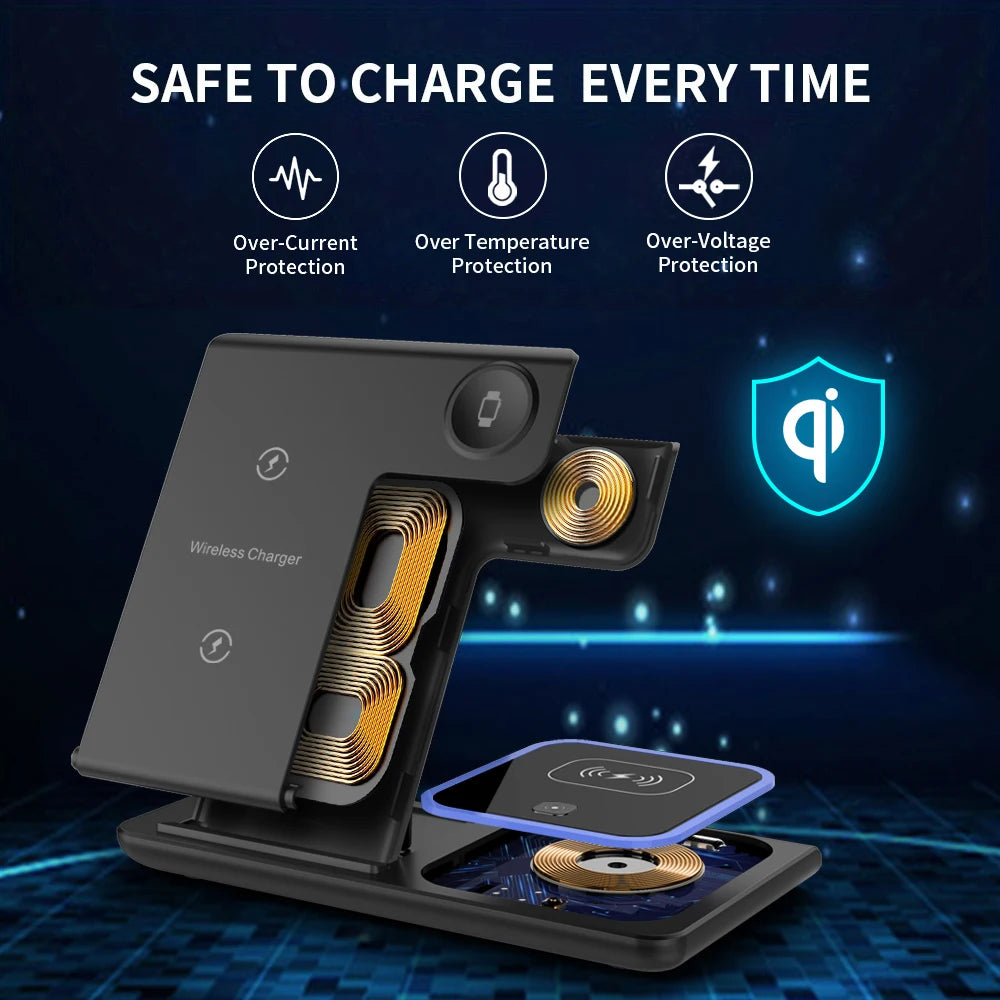3 in 1 Wireless Charger Stand Pad Foldable Fast Charging Station Dock