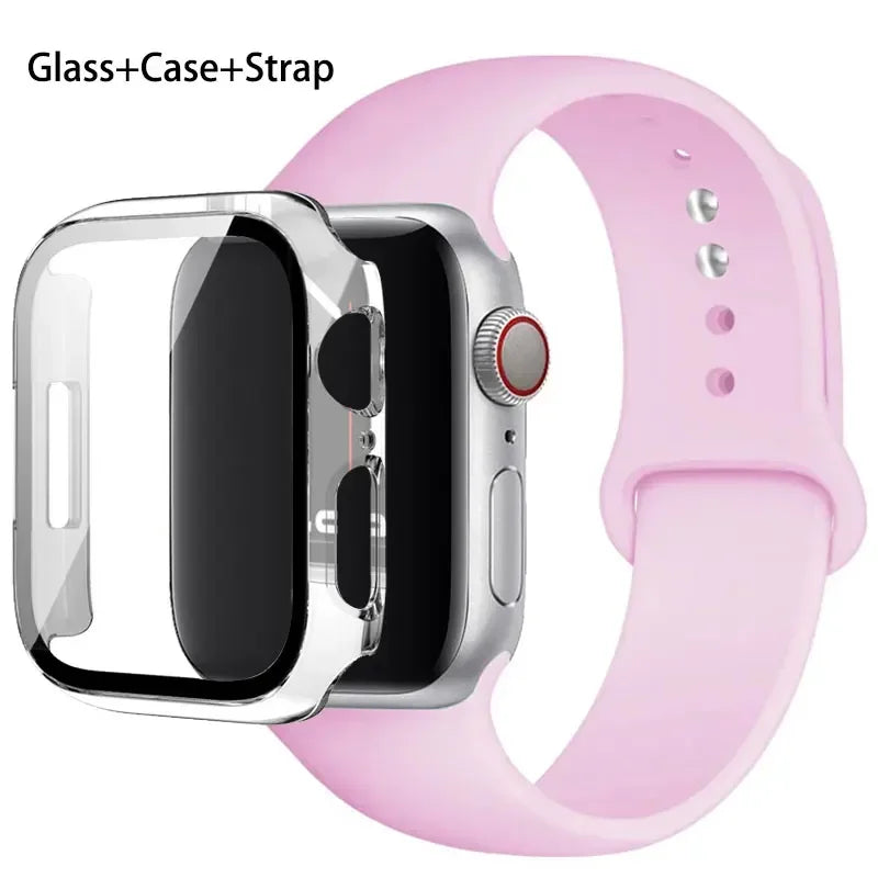 Glass + Case + Silicone Strap Set for Apple Watch 38mm–45mm