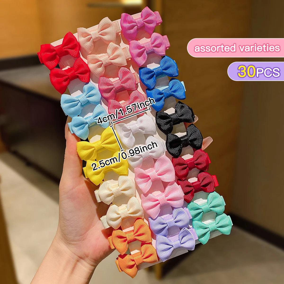 30 Colored Random Bow Fabric Hair Clips