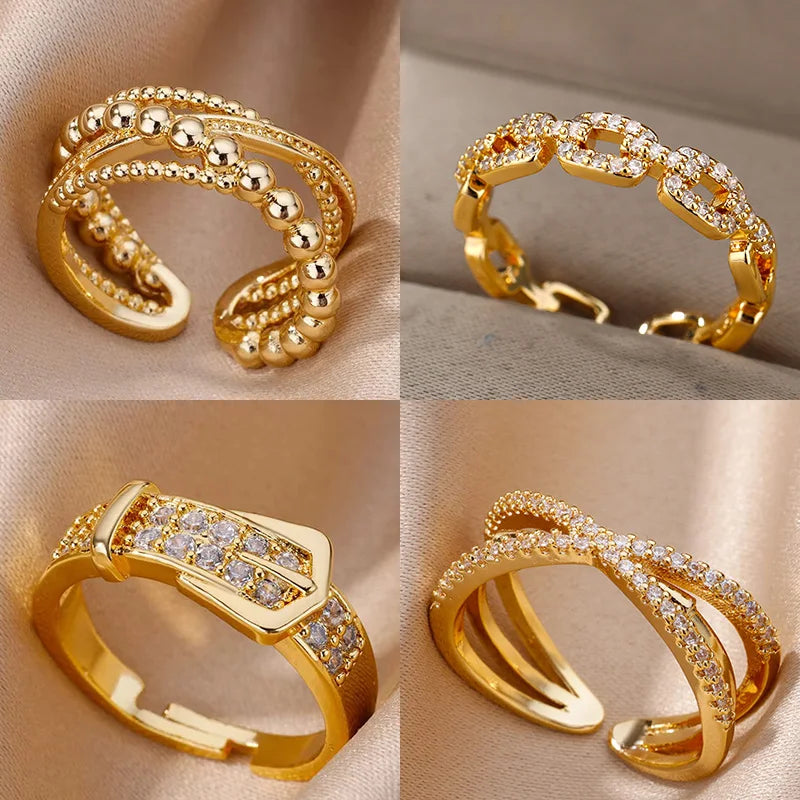 Stainless Steel Zircon Belt Ring