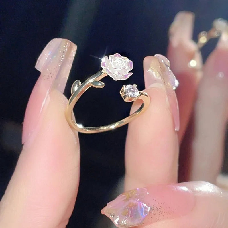 Luxury Zircon Flower Open Ring – Cubic Zirconia Rose/Tulip