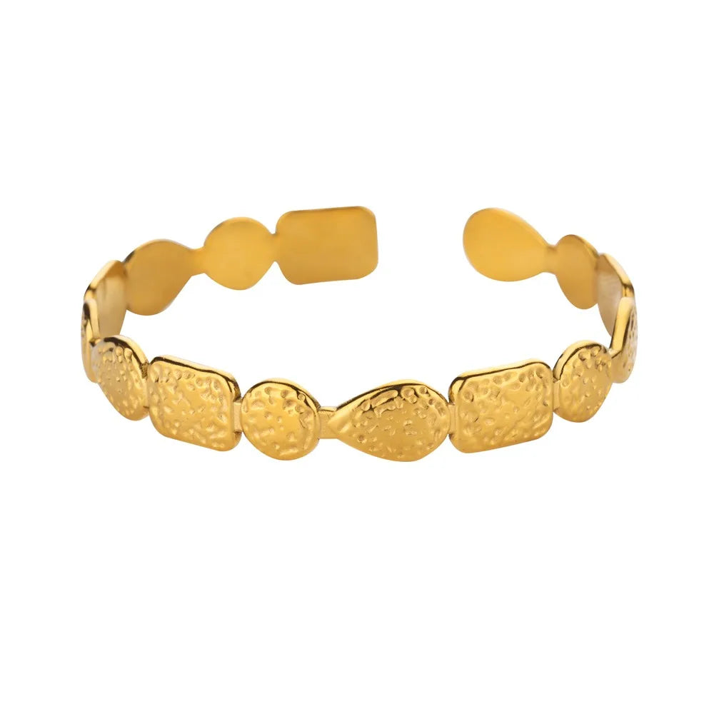 Exquisite Classic Bump Pattern Open Cuff Bracelet – Gold Stainless Steel