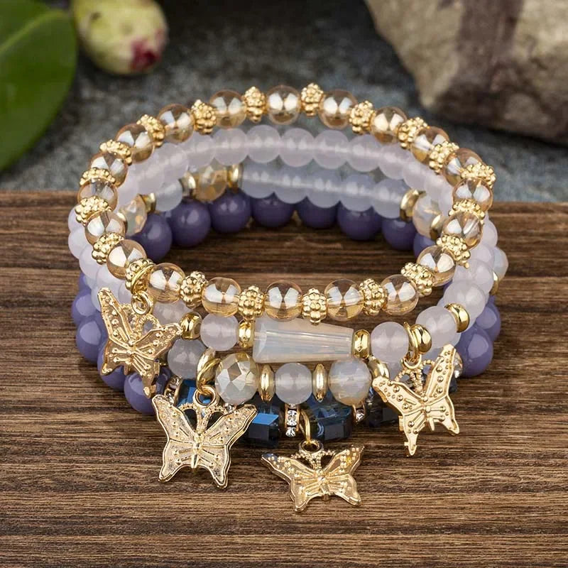 4PCS Butterfly Beaded Bracelet Set