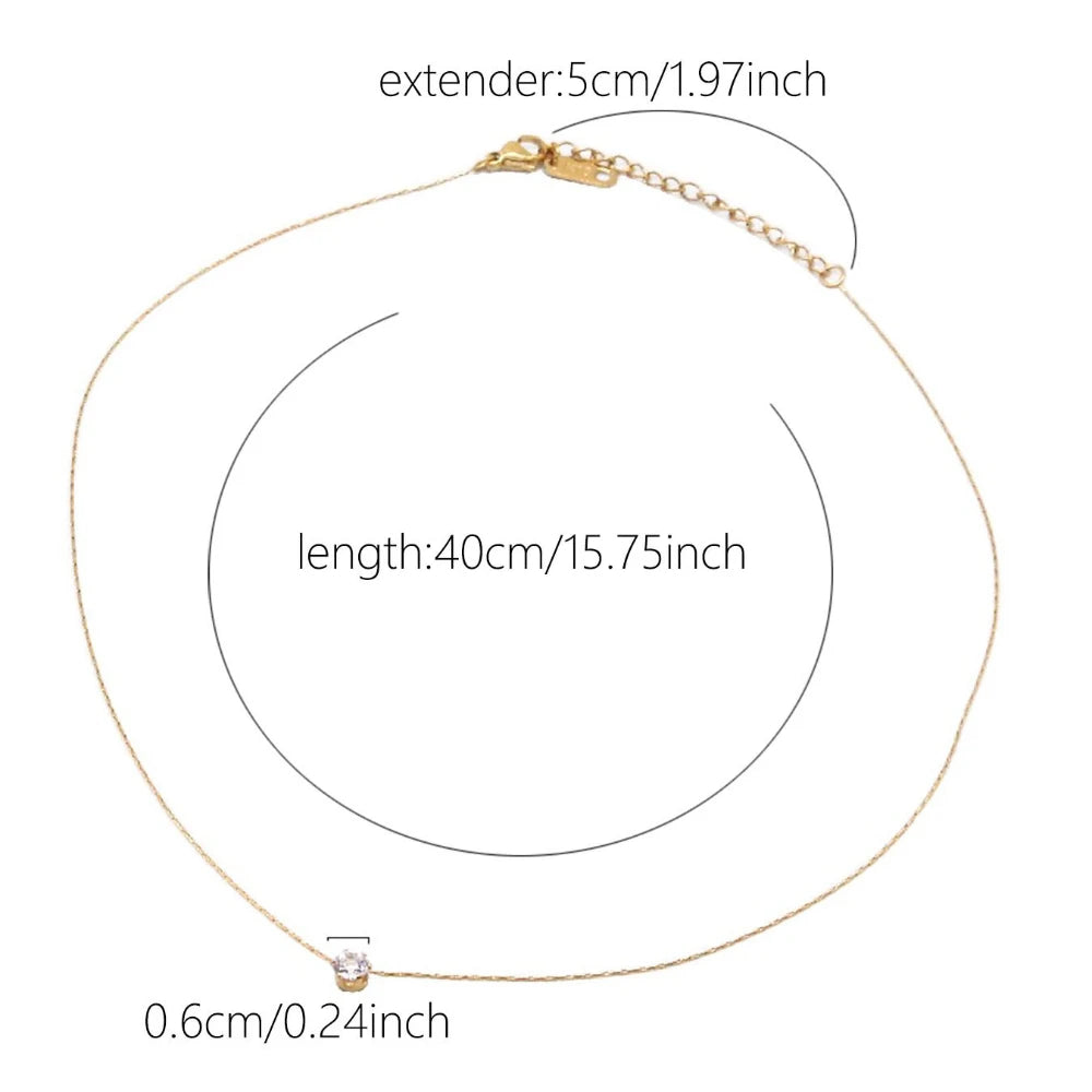Stainless Steel Gold Plated Minimalist Zircon Charm Necklace