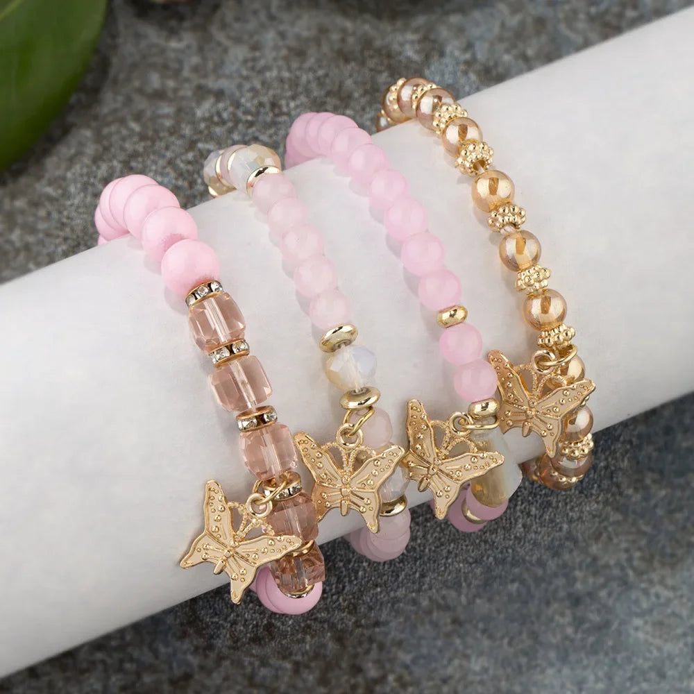 4PCS Butterfly Beaded Bracelet Set