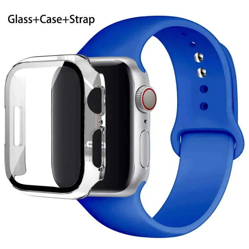 Glass + Case + Silicone Strap Set for Apple Watch 38mm–45mm