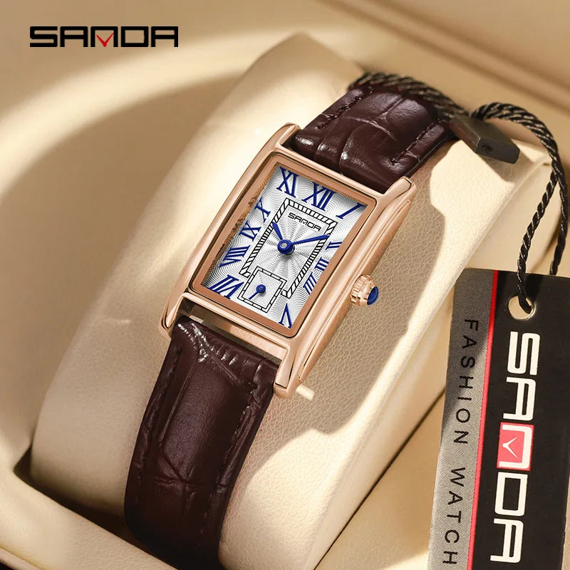 SANDA 1116 Women’s Quartz Watch – Elegant Rectangle Dial Waterproof Business Wristwatch