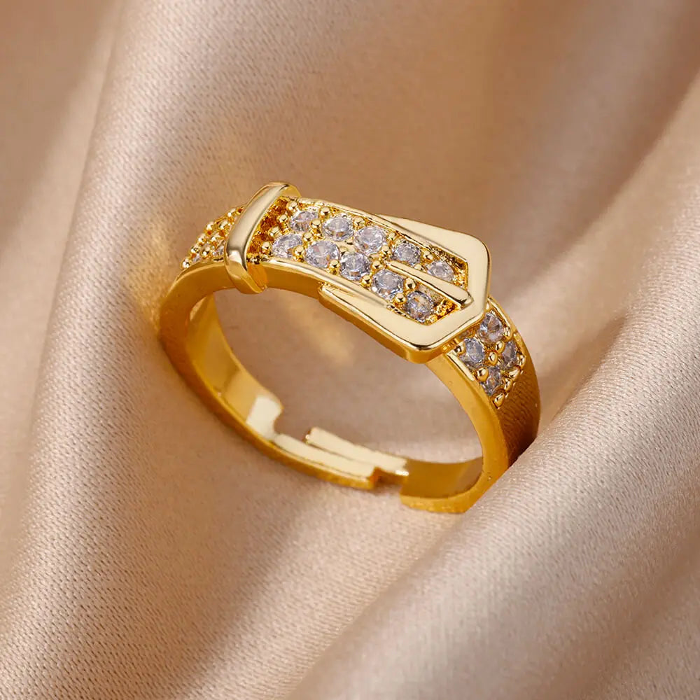 Stainless Steel Zircon Belt Ring