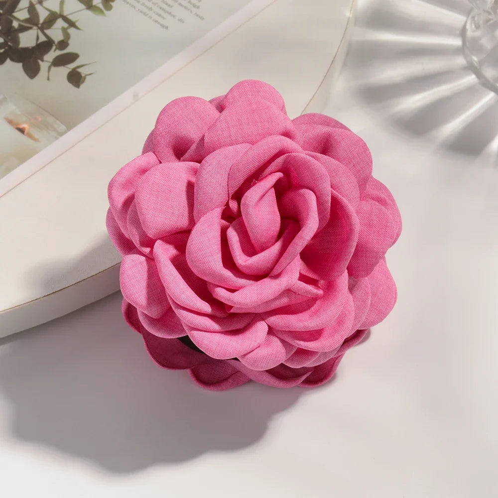 16 Colors Cotton Fabric Rose Flower Hair Claw Clips